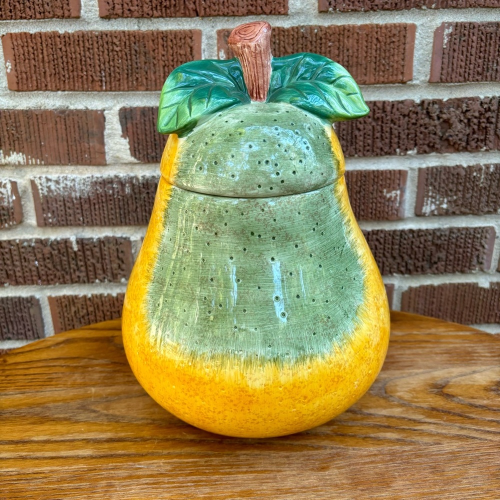 Vintage Cookie Jar Pear Motif 11" Tall Golden Yellow Jay Imports Canister